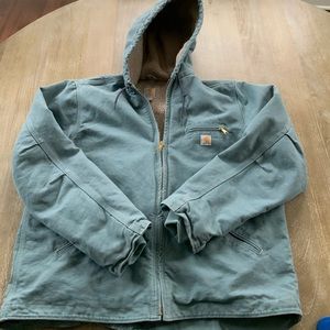Teal sherpa lined Carharrt work jacket